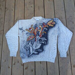 Vintage Clasike Lambswool Angora Blend Sweater M/M Embroidered Floral Polka Dot